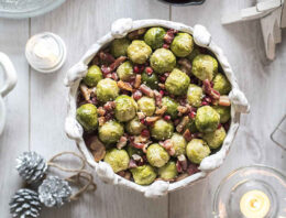 Roasted Sprouts with Bacon and Pomegranate Seeds